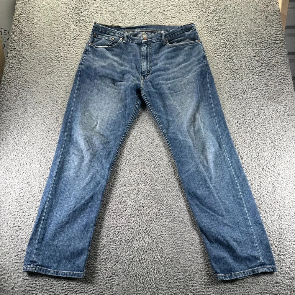 Levi's 505 Jeans Men 36x32 Blue Cotton Denim Straight Leg Workwear Faded Stretch
